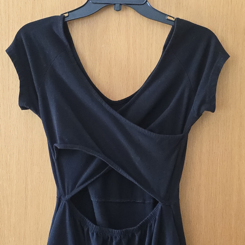 Pact Black Organic Cotton Fit & Flare Cross-back Dress